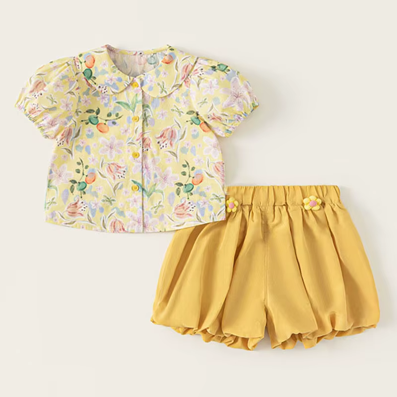 Conjunto verano niña – Top manga floral y pantalón corto