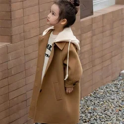 Chaqueta tweed infantil elegante con capucha para otoño e invierno