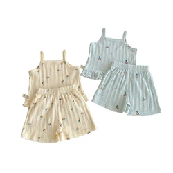 Conjunto veraniego para niñas con volantes: camiseta y pantalones