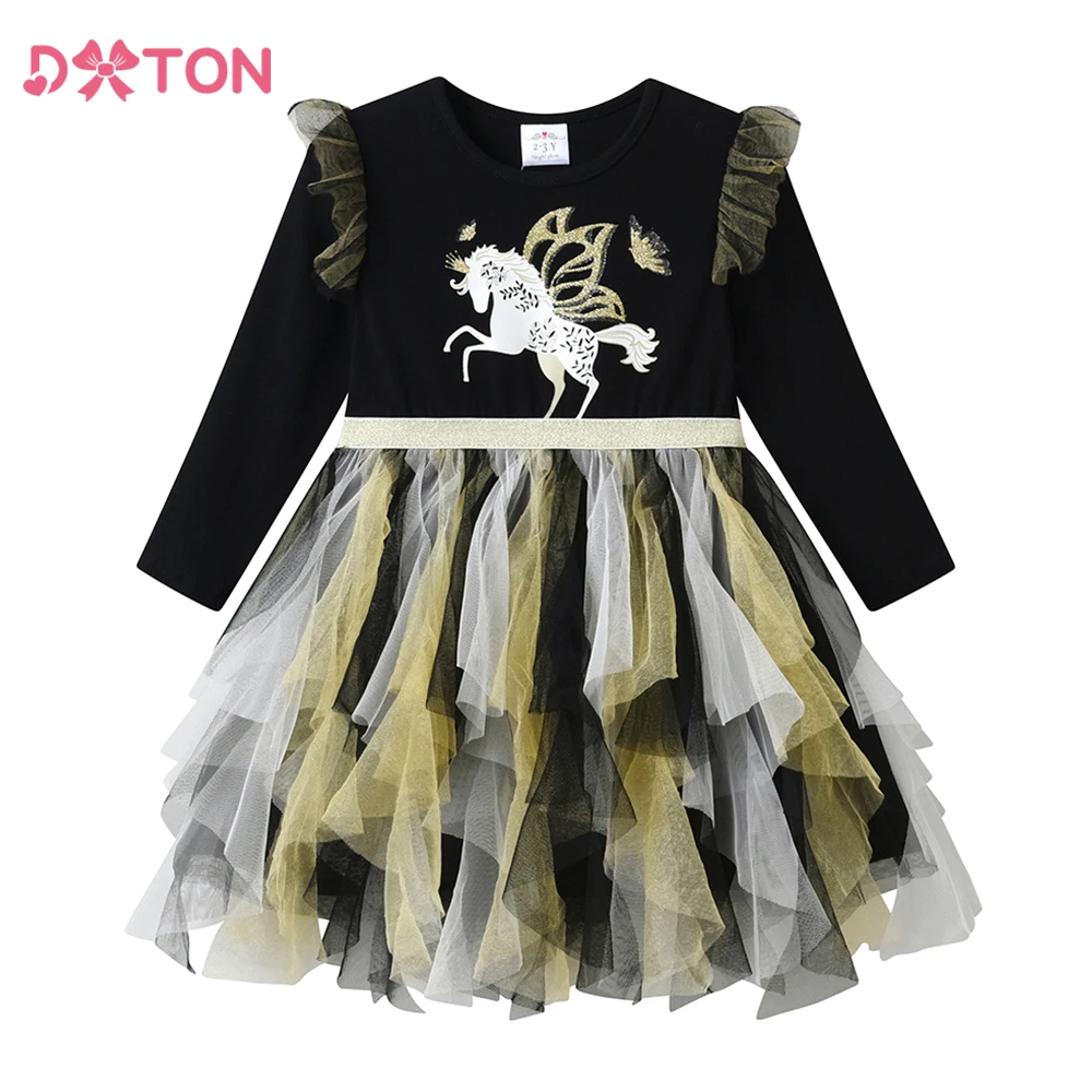 Dxton Vestido Princesa Algodón Malla Irregular para Niñas Fiesta Otoño - imagen 4