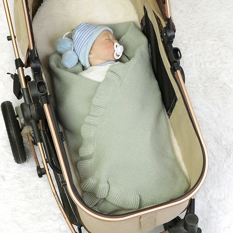 Mantas tejidas para bebé recién nacido, cubierta para cochecito de niño y niña, saco de dormir envolvente, edredones receptores infantiles suaves Reversibles - imagen 2