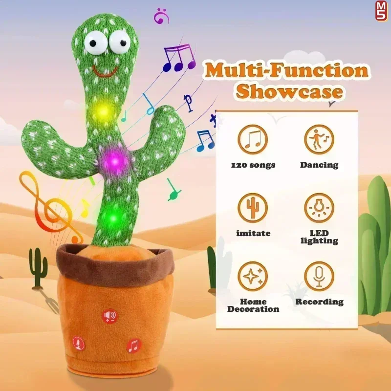 Juguetes electrónicos de peluche para bebé, modelo de Cactus sol, Cactus parlante bailando con 120 canciones, regalos de cumpleaños y Navidad para niños - imagen 3