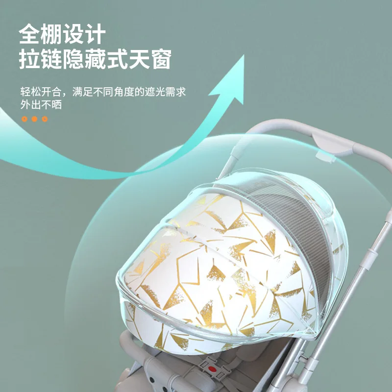 Cochecito de bebé se puede sentar, reclinable, ligero, plegable, alto paisaje, absorción de golpes, cochecito de bebé bidireccional para recién nacido - imagen 5