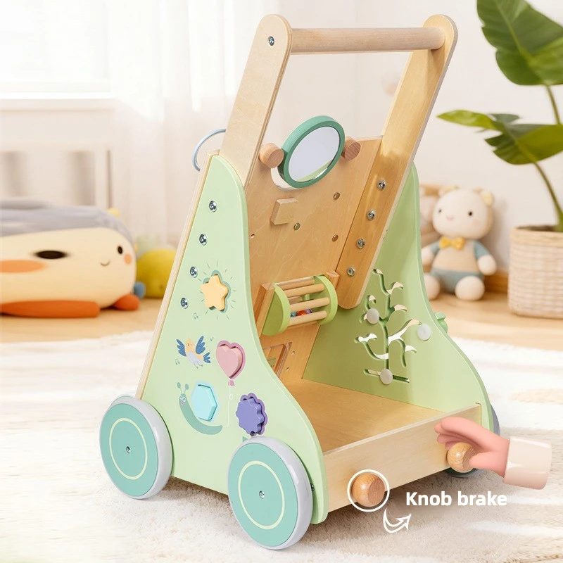 Andador de empuje de madera Montessori, juguete para aprender a caminar con ruedas de actividades, asistente educativo para caminar para niños pequeños - imagen 3
