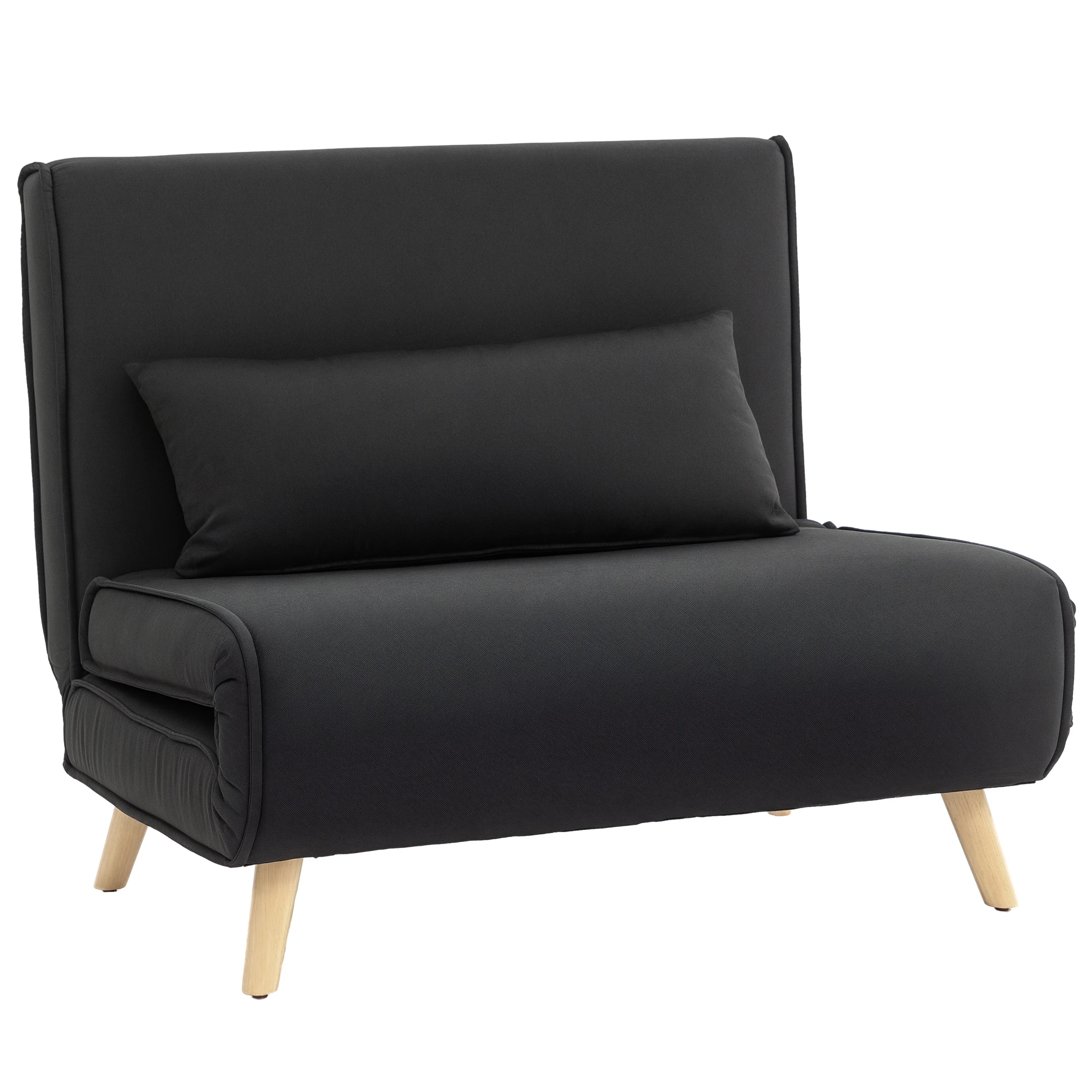 HOMCOM Sofá Cama Individual 3 en 1, Sillón Cama Plegable con Respaldo Ajustable en 6 Posiciones, Asiento Amplio, Almohada Acolchada, Patas de Madera, Carga 350 kg, 94x78x80 cm, Negro - imagen 3