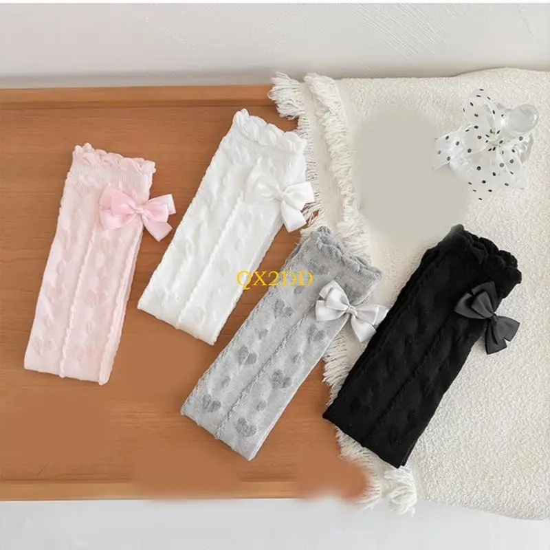 QX2D Calcetines por encima rodilla calcetines algodón para niños, calcetines largos con lazo, calcetines para - imagen 2