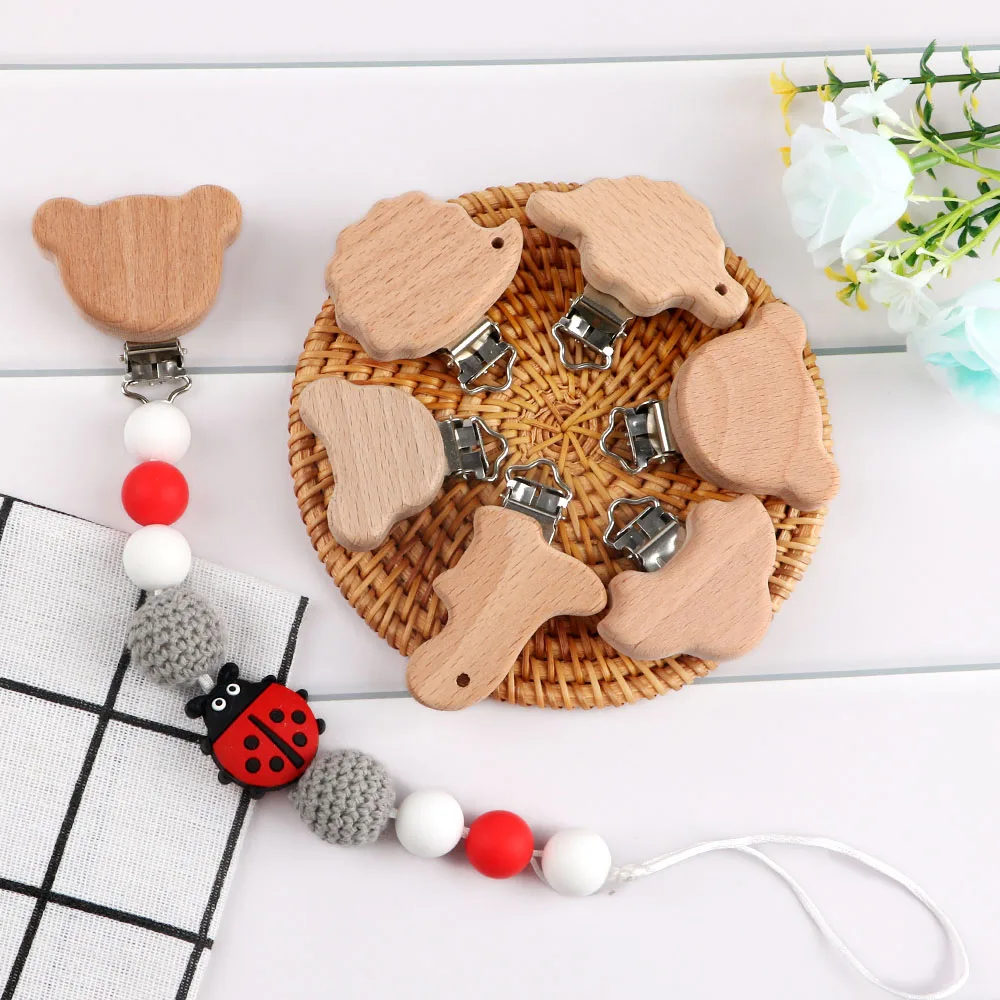 Kovict, 5 clips de madera de haya, abrazadera redonda, estrellas de animales, estilo pequeño dinosaurio para DIY, collar, pulsera, accesorios - imagen 3