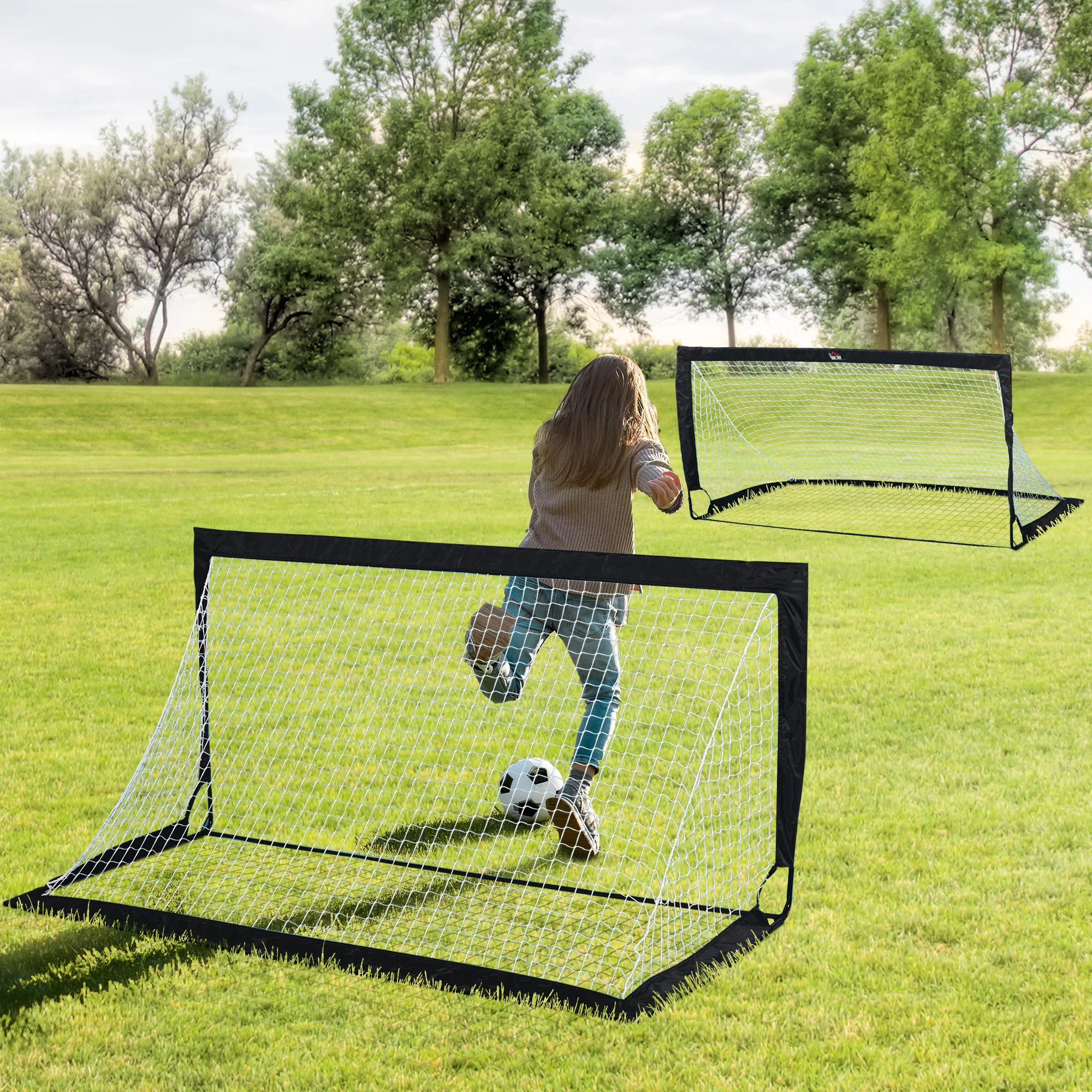 HOMCOM Porterías de Fútbol Plegables, Porterías de Fútbol para Niños y Adultos con Bolsa de Transporte, para Exterior, Jardín, Entrenamiento, Negro - imagen 2