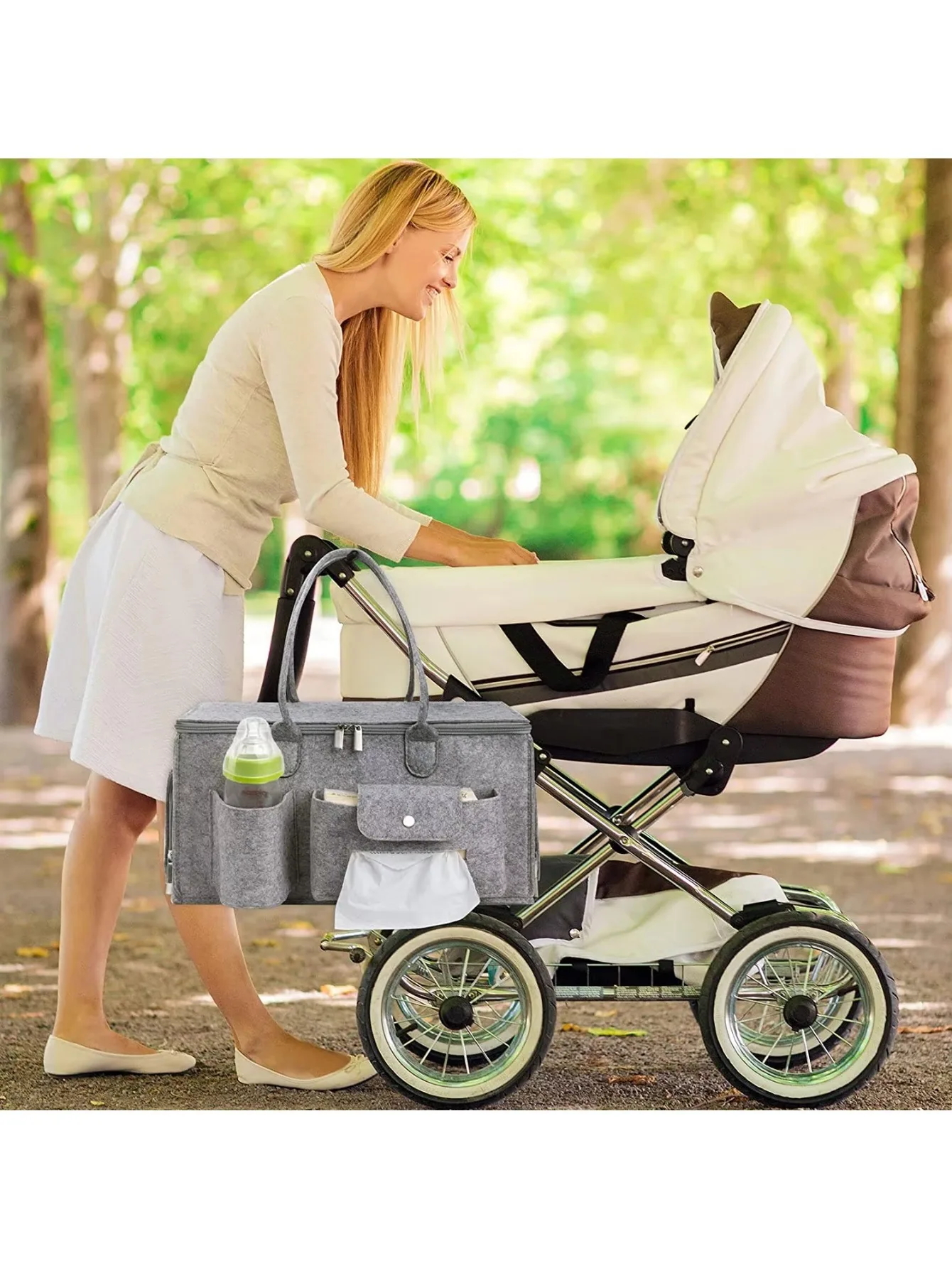 Organizador de bolso de hombro de fieltro de gran capacidad: bolso de almacenamiento en movimiento para bebés y mamás, bolso de hombro de almacenamiento multiusos para el hogar y Tr