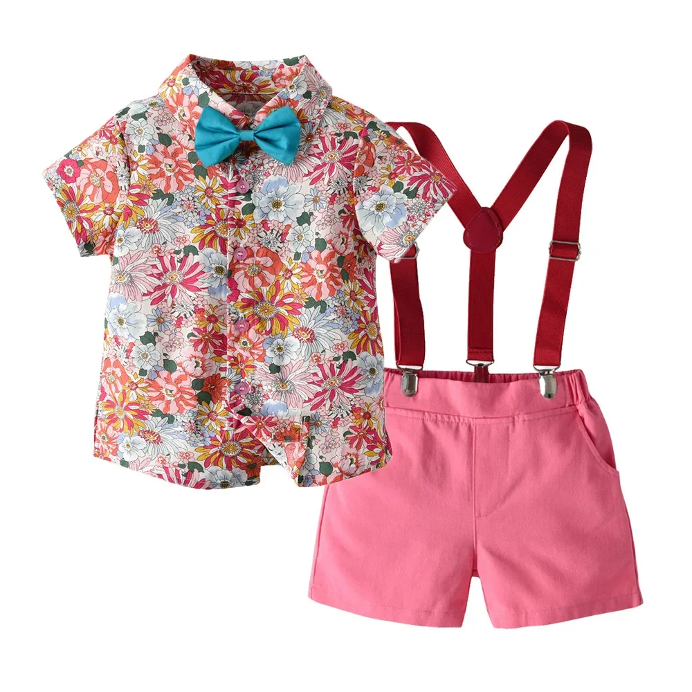 Traje infantil de verano con camisa floral y pajarita para niños - imagen 5