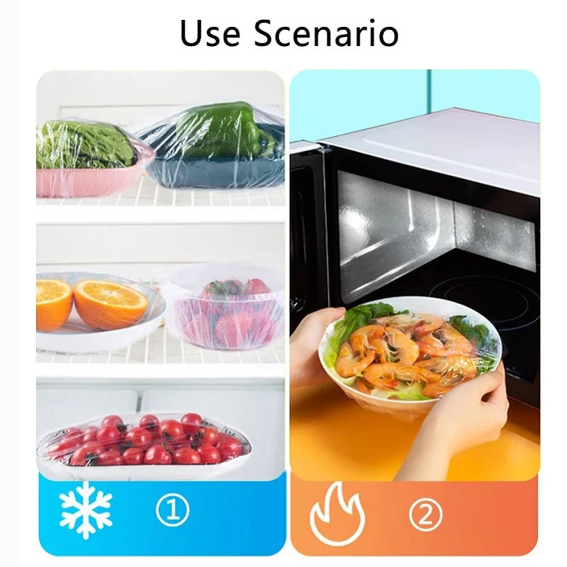 50 Uds. Cubierta desechable para alimentos, envoltura de plástico, bolsas de plástico de calidad alimentaria, bolsas de plástico elásticas, accesorios de almacenamiento de alimentos para bebés de cocina - imagen 5