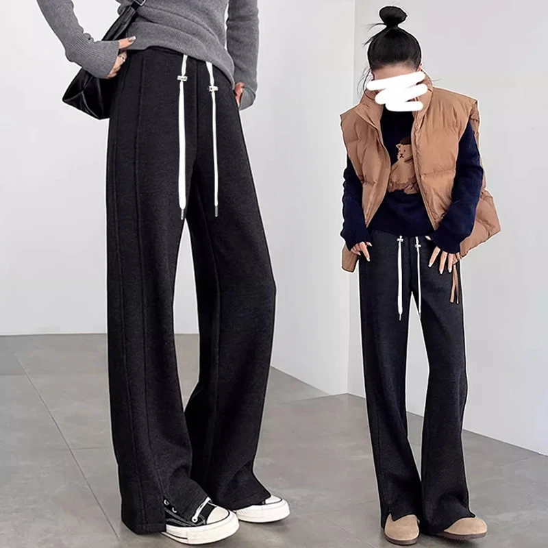 Pantalones premamá de felpa con pierna ancha para invierno - imagen 3