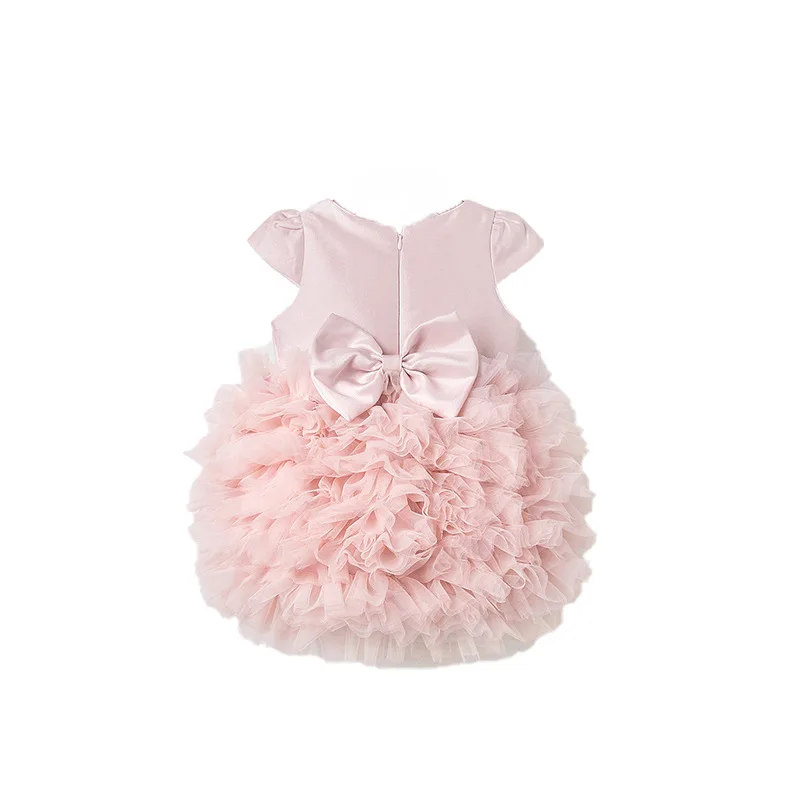 Vestido de satén para niña de 1er cumpleaños, vestido de princesa con tutú de tul con volantes para sesión de fotos de niños pequeños, ropa con lazo - imagen 5