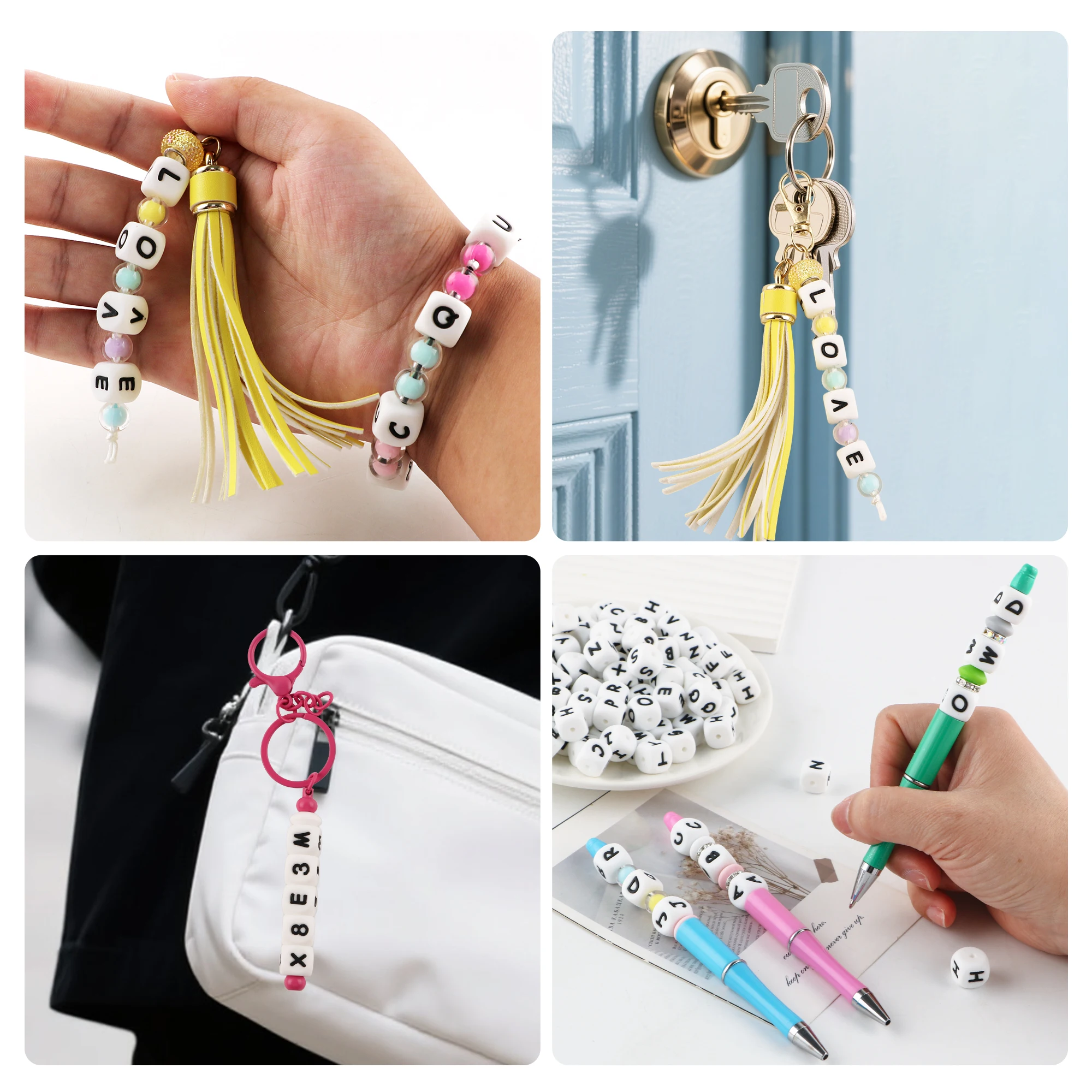 26 unids/lote de cuentas cuadradas blancas de 12mm con letras de silicona para joyería DIY, collares, pulseras, pendientes, cordón de cortina, llavero, accesorios - imagen 5