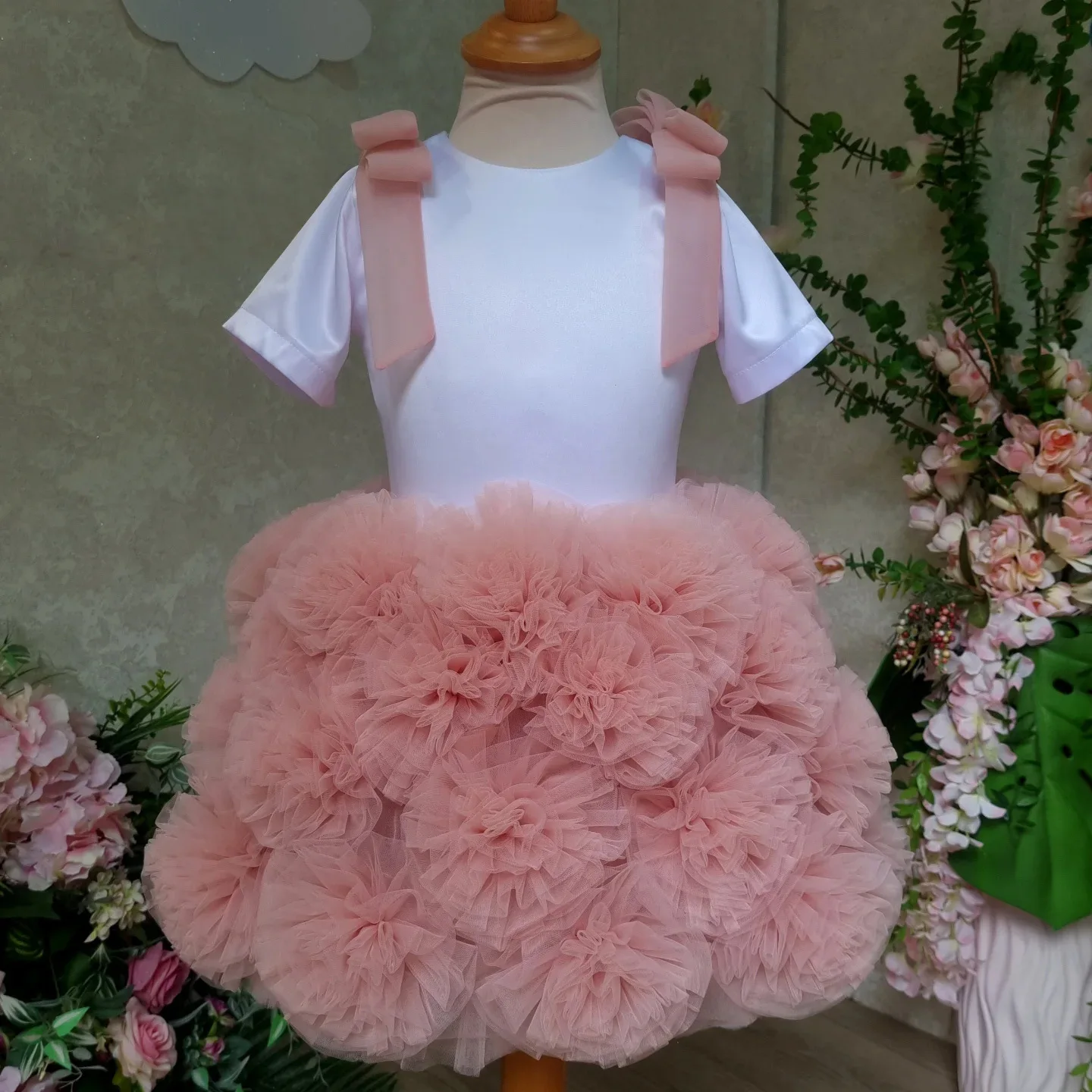 Vestido tutú de pastel con gradas para niñas pequeñas, elegante vestido de tul para actuaciones de piano y eventos formales, vestido de flores para niñas para niños - imagen 3