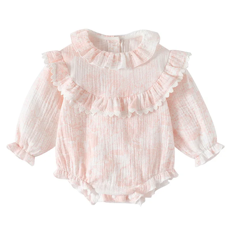 Ropa de primavera y otoño para niñas recién nacidas, monos de manga larga de algodón con estampado de princesa bonita de estilo chino y pelele de una pieza para bebé B088