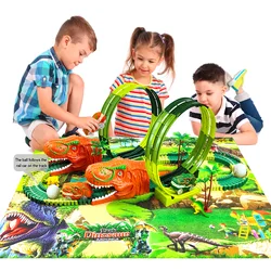 Juguete pista de carreras dinosaurios con luces y sonido para niños