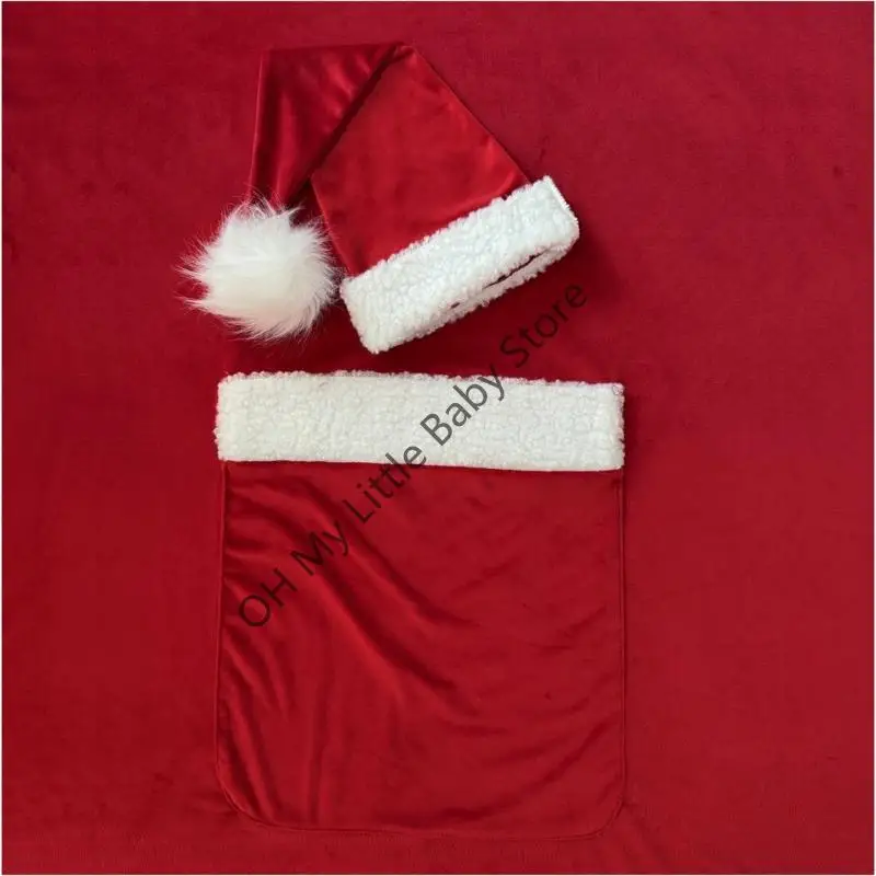 M76C Conjunto accesorios navideños para fotografía recién nacido, gorros Papá Noel y disfraz bolsillo para bebés, y - imagen 2