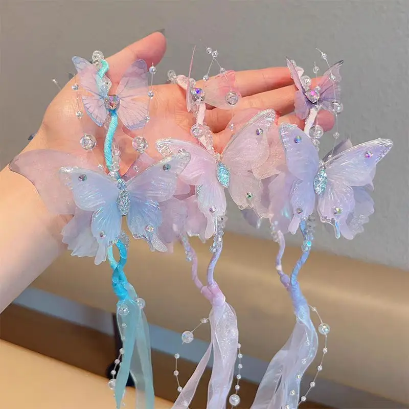 Diademas de tul con mariposas grandes para niñas, estilo hada elegante