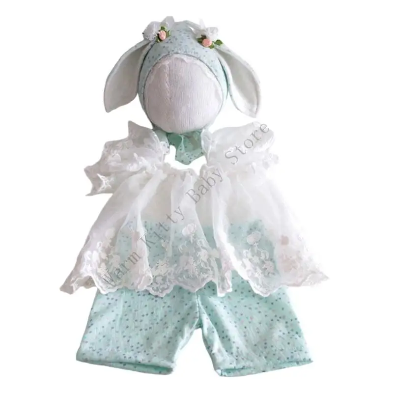 XXFE Baby Girls Retrato atuendo tul falda con oreja animal gorro algodón recién nacidos fotográficos - imagen 5