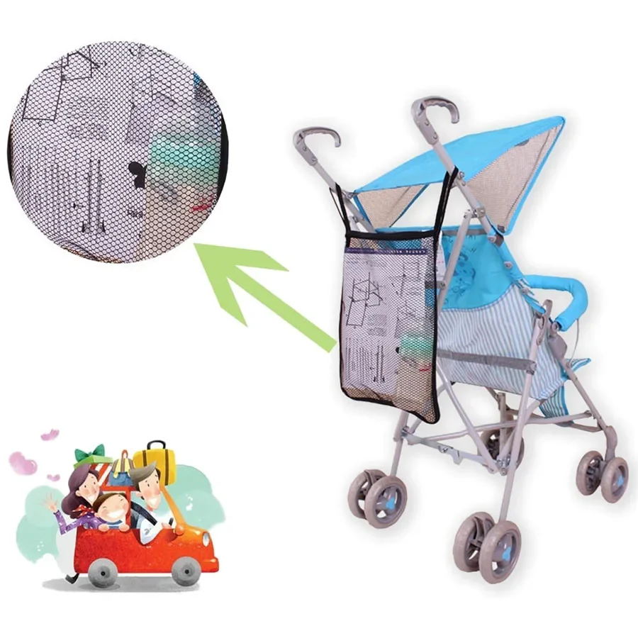 Bolsa de malla para cochecito de bebé, organizador de malla con perspectiva negra, bolsa colgante, bolsa de almacenamiento portátil para aperitivos y botellas, accesorios para cochecito - imagen 2