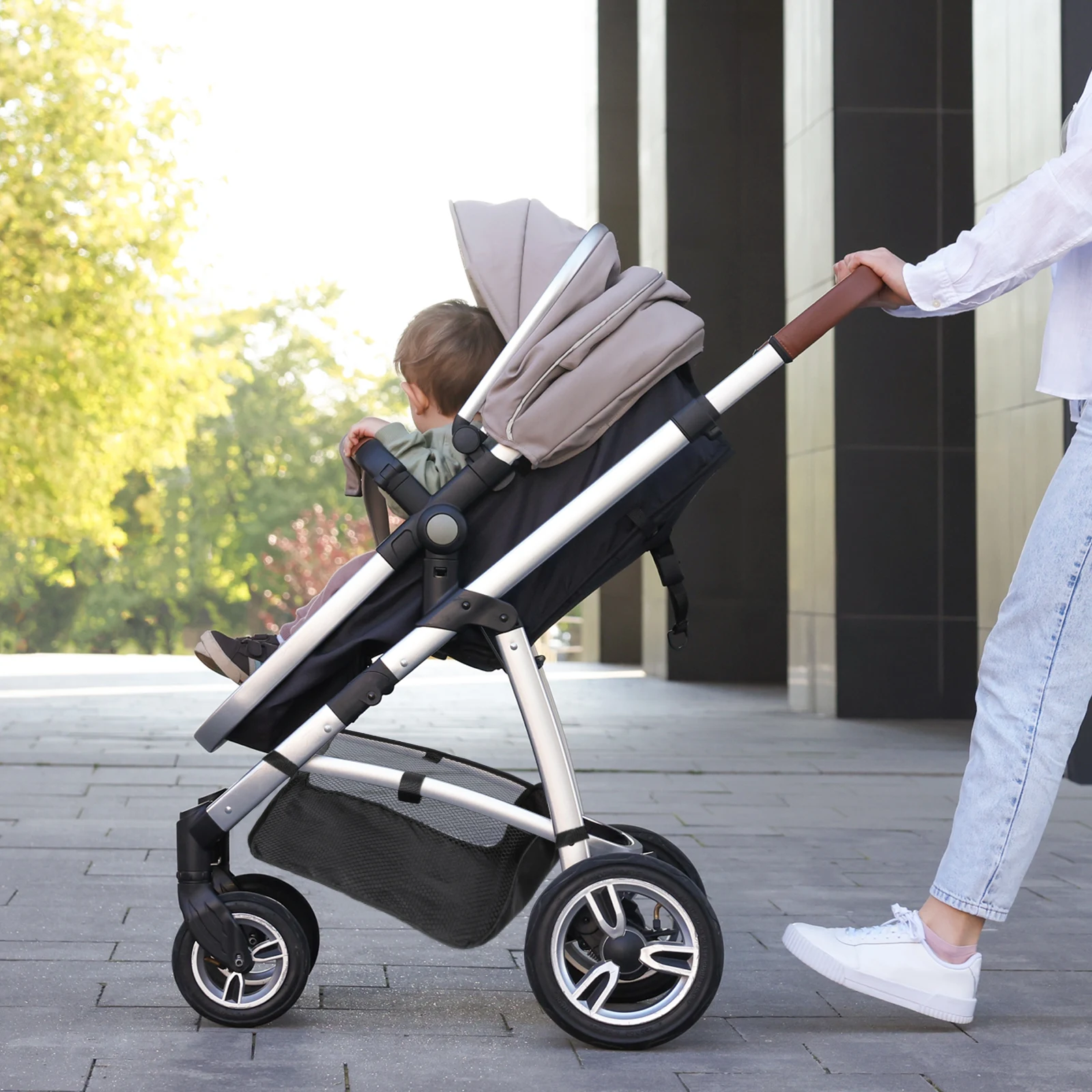Cesta de almacenamiento portátil ligera para cochecito de bebé, bolsa organizadora para cochecito con paraguas, tela Oxford, parte inferior de gran capacidad para bebé - imagen 4