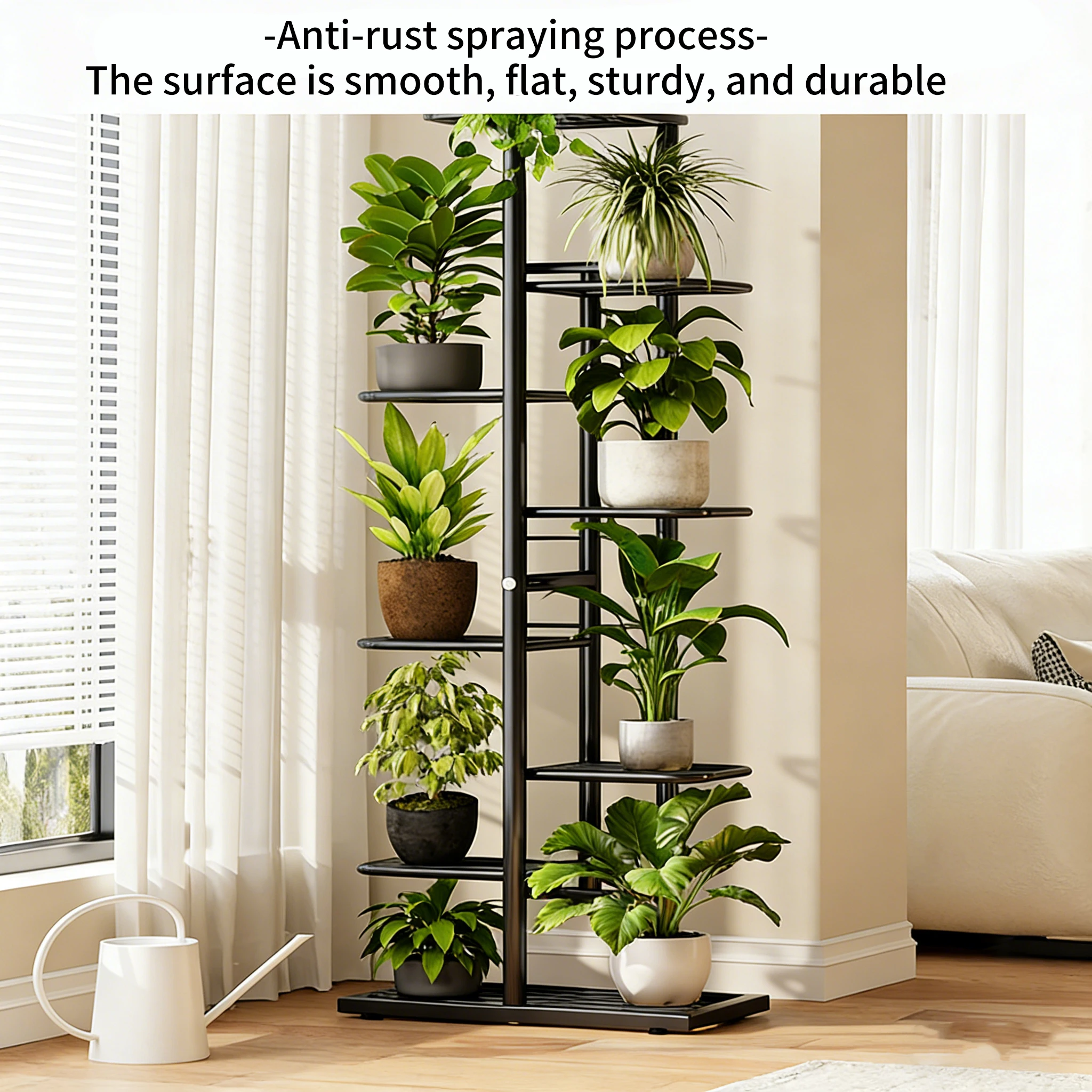 Soporte para plantas metálico con ruedas bloqueables y estante - imagen 3