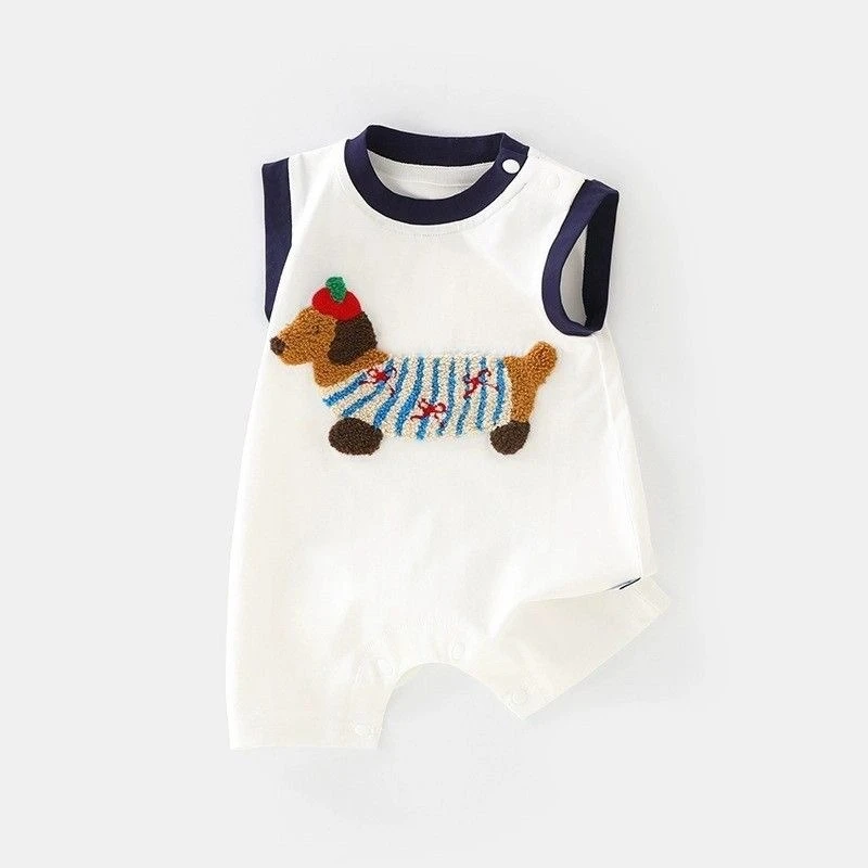Mameluco sin mangas unisex de verano para recién nacidos, camiseta sin mangas ligera con bonito cachorro de dibujos animados, mono fresco y transpirable para niños y niñas - imagen 3