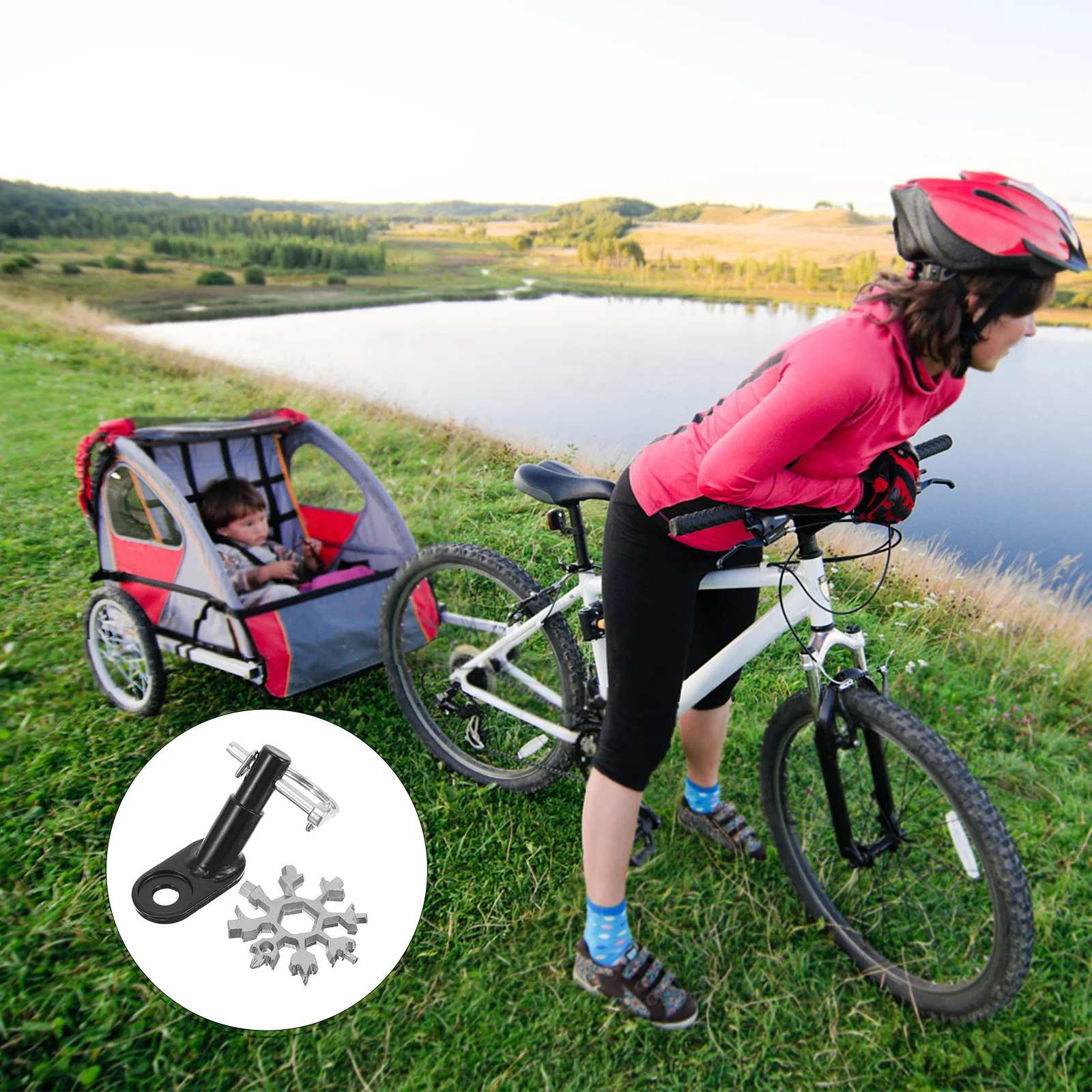 1 Juego de 1 Juego de accesorios para bicicleta, conector de enganche de remolque, diseño de tuerca de fácil liberación para remolque de bicicleta infantil, seguridad de estabilidad - imagen 4