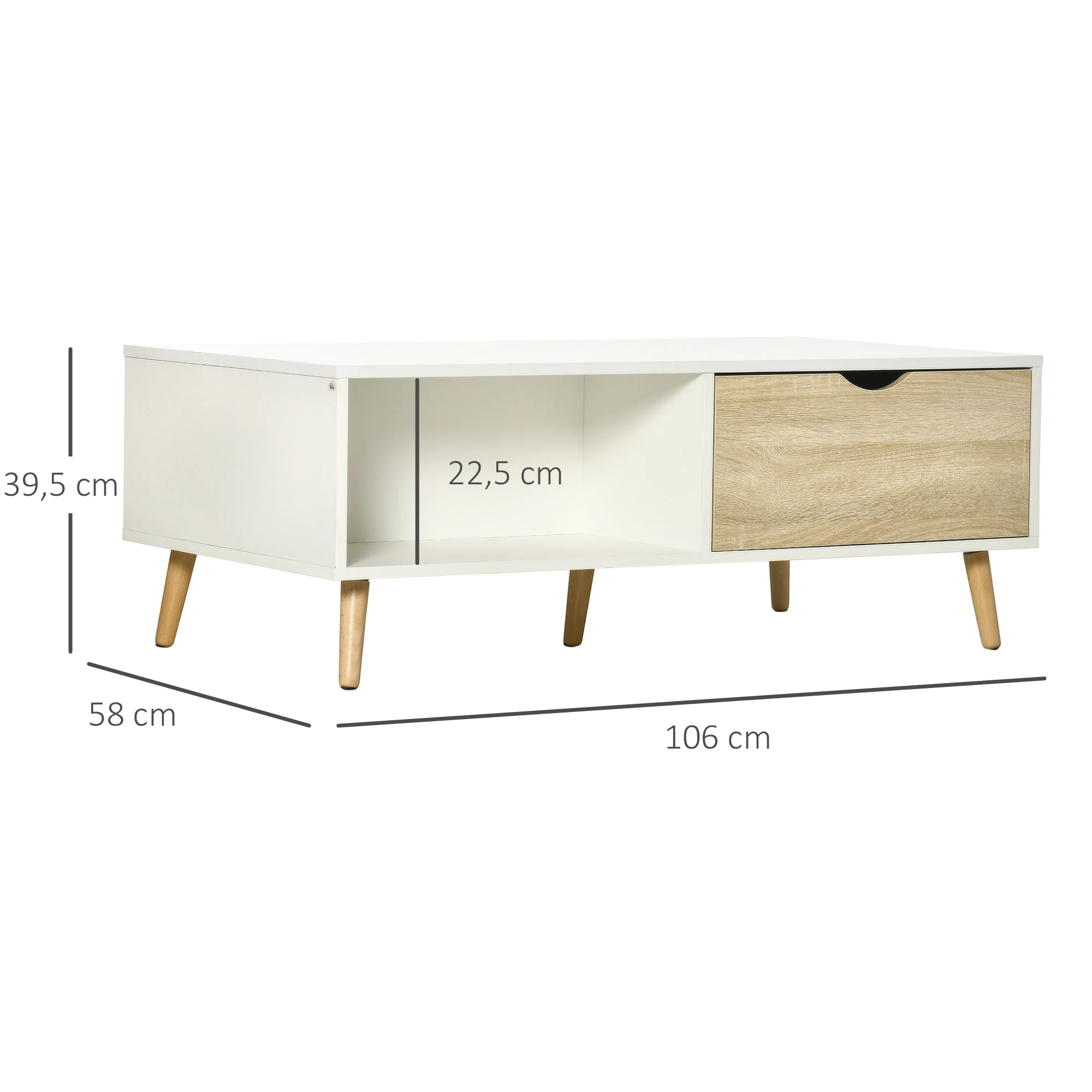 HOMCOM Mesa de Centro Mesa de Salón Moderna con 2 Cajones y Compartimientos Abiertos para Oficina Dormitorio Estudio 106x58x39,5 cm Blanco - imagen 3