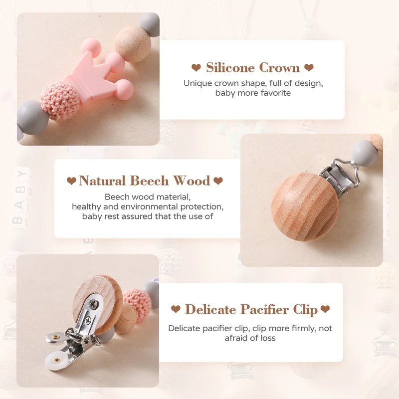 Clips para chupete de bebé con nombre personalizado, cadenas, mordedores, soporte para pezones, Clip de corona de silicona, accesorios de juguetes para la dentición para recién nacidos - imagen 5