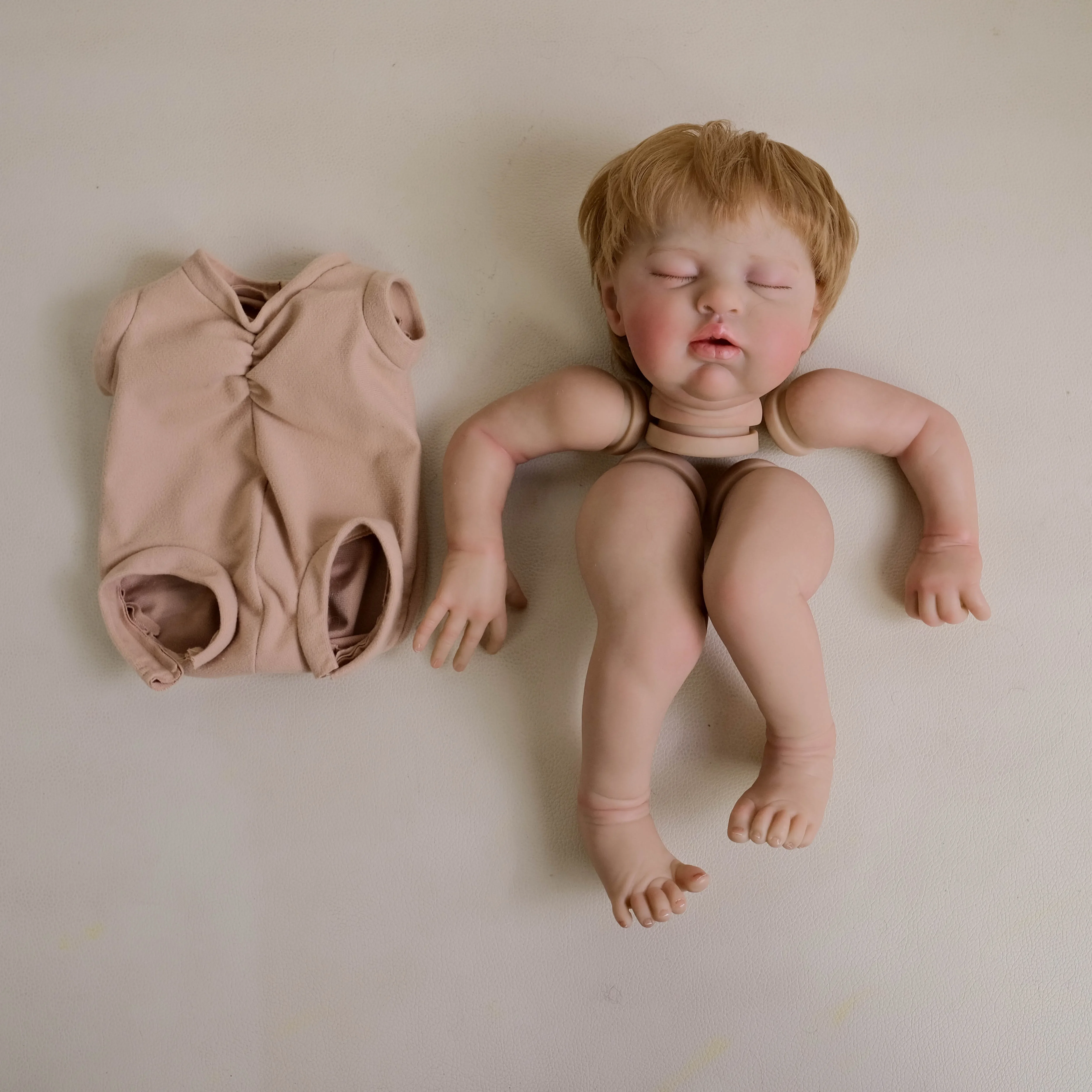 NPK-Kit de muñeco pintado de peluche realista para recién nacido, 19 pulgadas, piezas sin terminar con pelo enraizado a mano - imagen 4