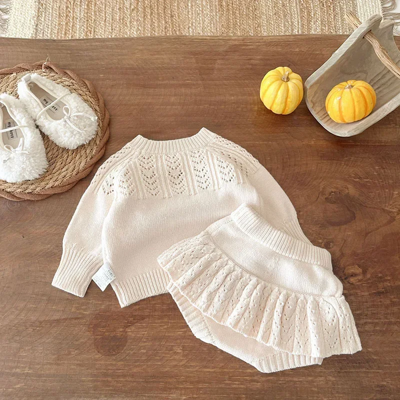 MILANCEL nuevo suéter de invierno para bebé 3M-3T Color sólido dulce Jersey de punto para niñas lindas prendas de punto holgadas ahuecadas para niños pequeños - imagen 4