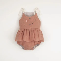 Pelele bordado floral sin mangas de verano para niña