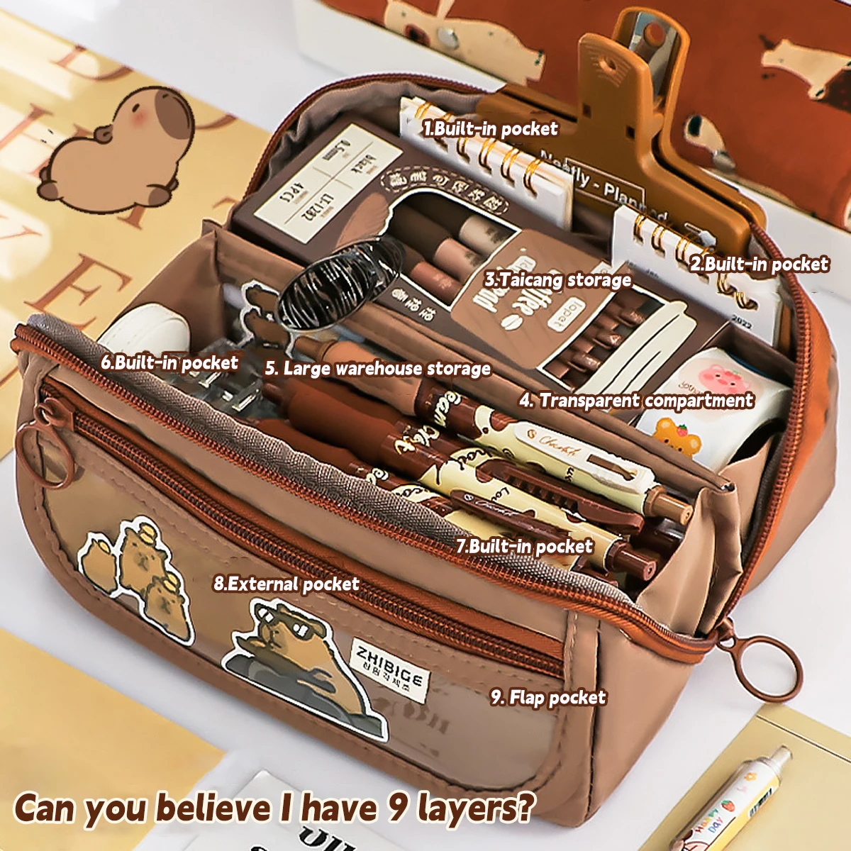 Bolsa de lápices con prisma de corazón femenino, caja de papelería para estudiantes femeninas de gran capacidad, bolsa de papelería de aspecto alto, caja de lápices multifuncional