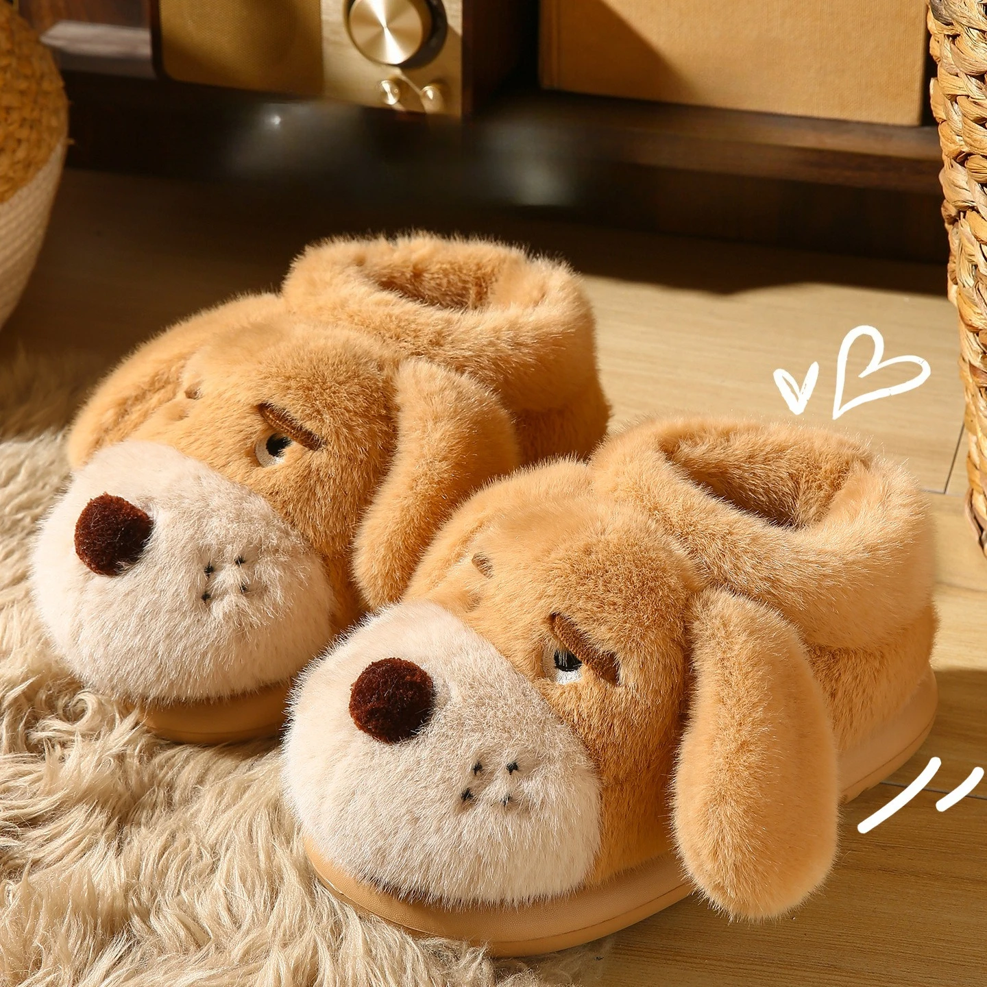 Zapatillas mullidas de perro peludo para mujer, zapatos de casa de invierno de estilo alto, botas de nieve cálidas de felpa con dibujos animados para jardín interior - imagen 2