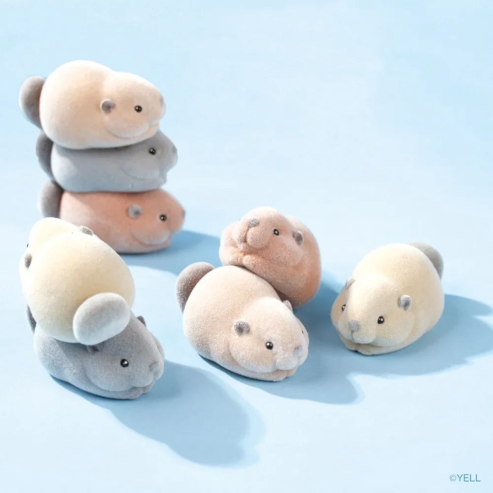 Juguetes de cápsula del mundo graso, figura esponjosa de Nutria kawaii, ojos redondos, boca hinchada, castor gordo flocado, mascota apilable, gashapon - imagen 2