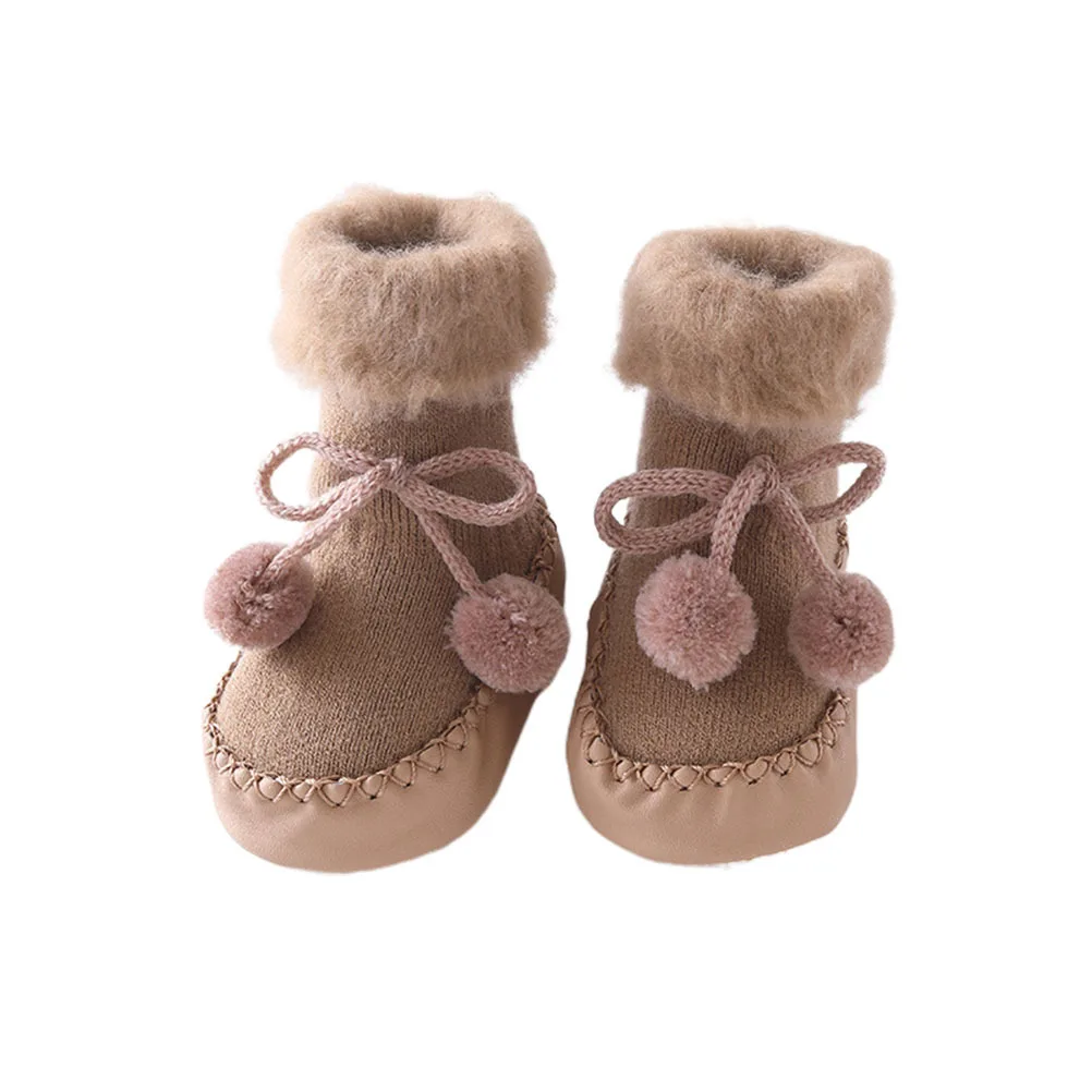 Calcetines para caminar para bebé, calcetines cálidos antideslizantes de algodón para niños pequeños, suela suave y elástica, zapatos de invierno para recién nacidos, 6 uds. - imagen 5