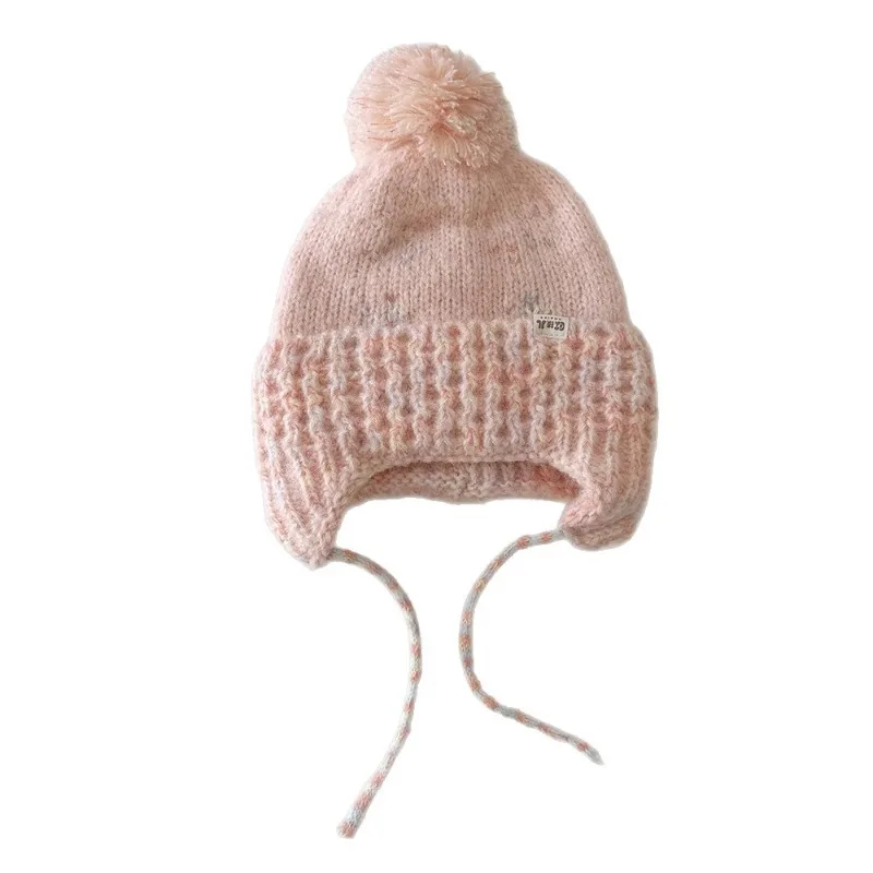 Gorro de invierno coreano para niños con pompón, gorro tejido a prueba de viento con orejeras para bebé, gorro cálido para medias de bebé para niñas pequeñas - imagen 5