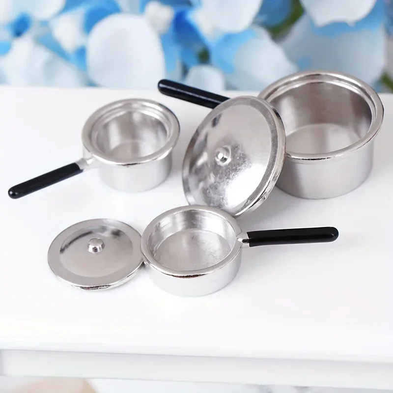 1:12 casa de muñecas cocina miniatura Metal Mini olla conjunto casa de muñecas utensilios de cocina muebles Navidad juego de rol decoración de fiesta regalo - imagen 5