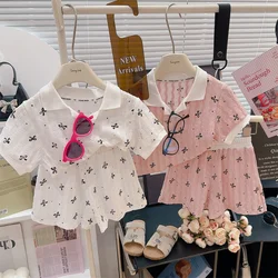 Conjunto bebé niña verano lazo y pantalón corto ligero