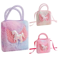 Bolso de hombro de felpa con dibujos de unicornios para niños, bandolera para niñas, monedero para niños, cartera para niñas, bolso cuadrado pequeño, Mini bolso escolar