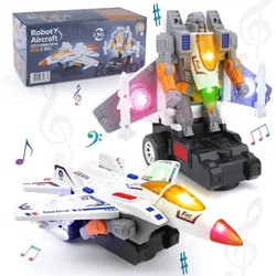 Avión de de deformación de juguete, Robot que funciona con pilas con luz y sonidos, regalo de cumpleaños para luchador de acción Go para niños y niñas