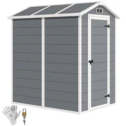 Outsunny Caseta de Jardín Exterior, 2,1 m², 131x186x198 cm, Cobertizo de Jardín Exterior con Suelo, Ventana, Puerta con Cerradura, Ventilaciones, para Almacenamiento de Herramientas, Gris