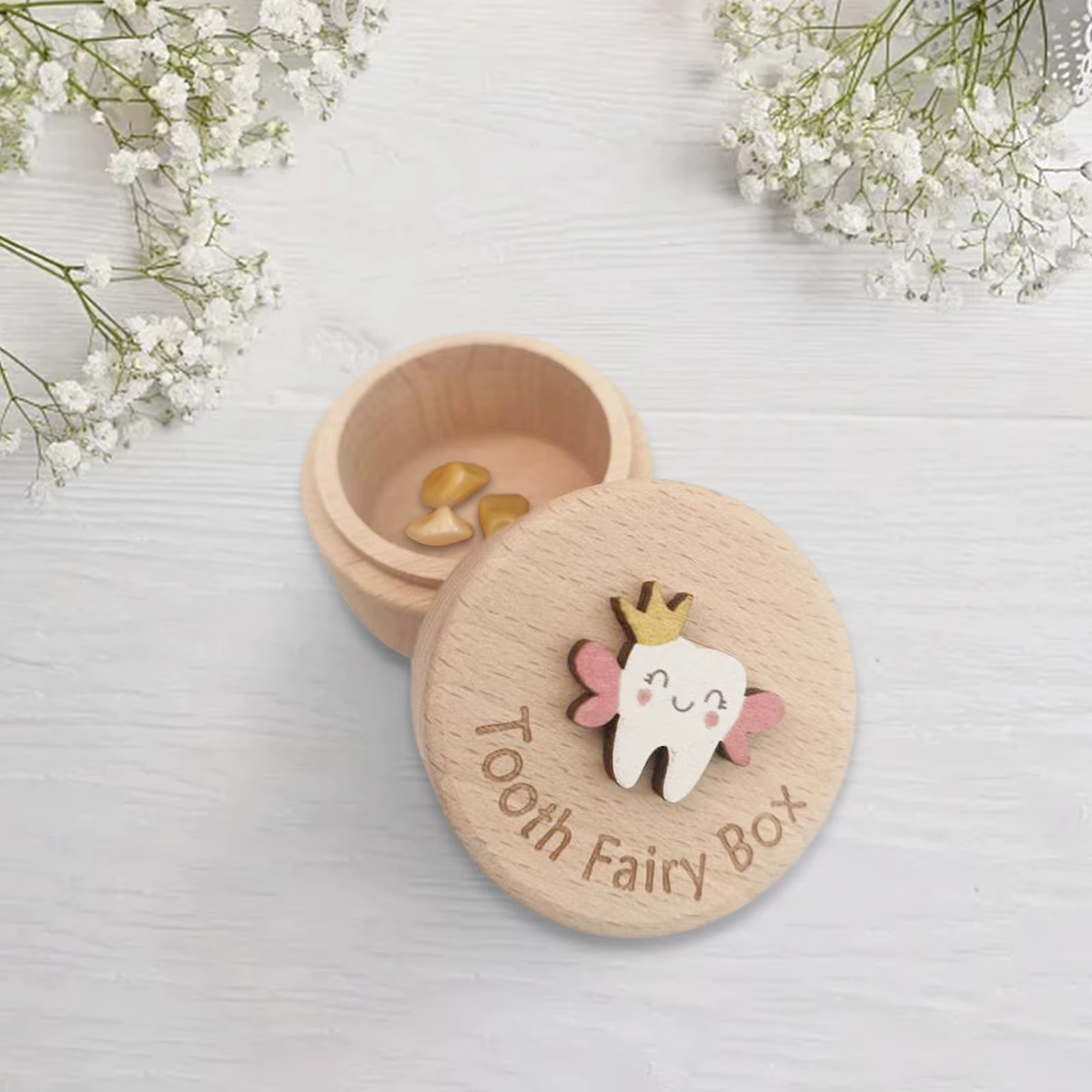 Caja de dientes de madera con hada, para guardar recuerdos - imagen 4