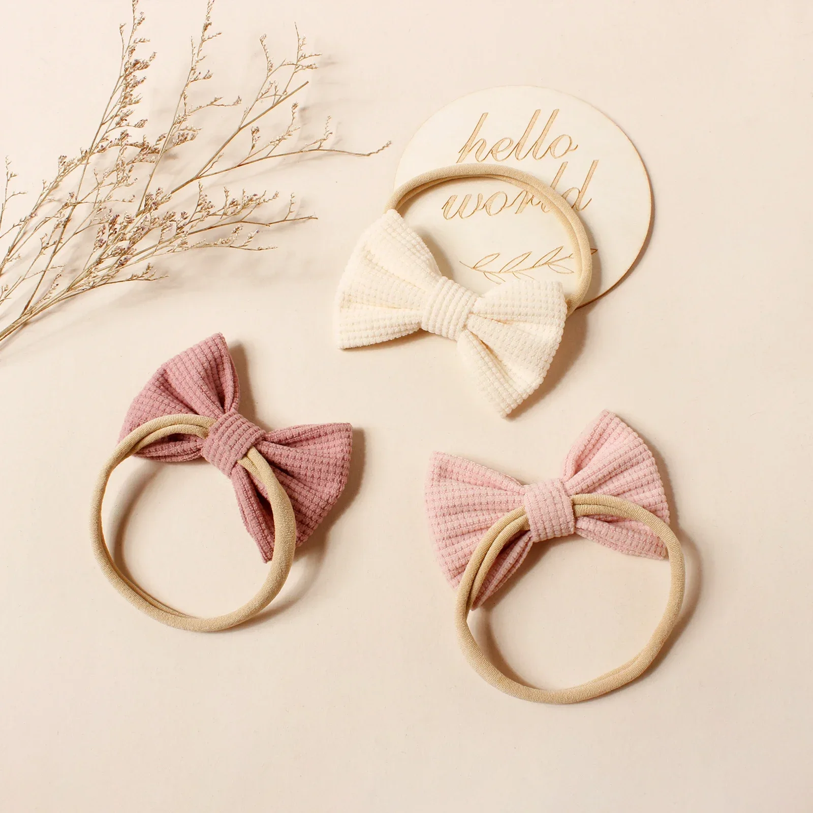 Diadema elástica con lazo para bebé, 4 Uds., gofres de pana, nudo superior de nailon suave para niña pequeña, decoración de moda para fiesta, accesorio para el cabello - imagen 3