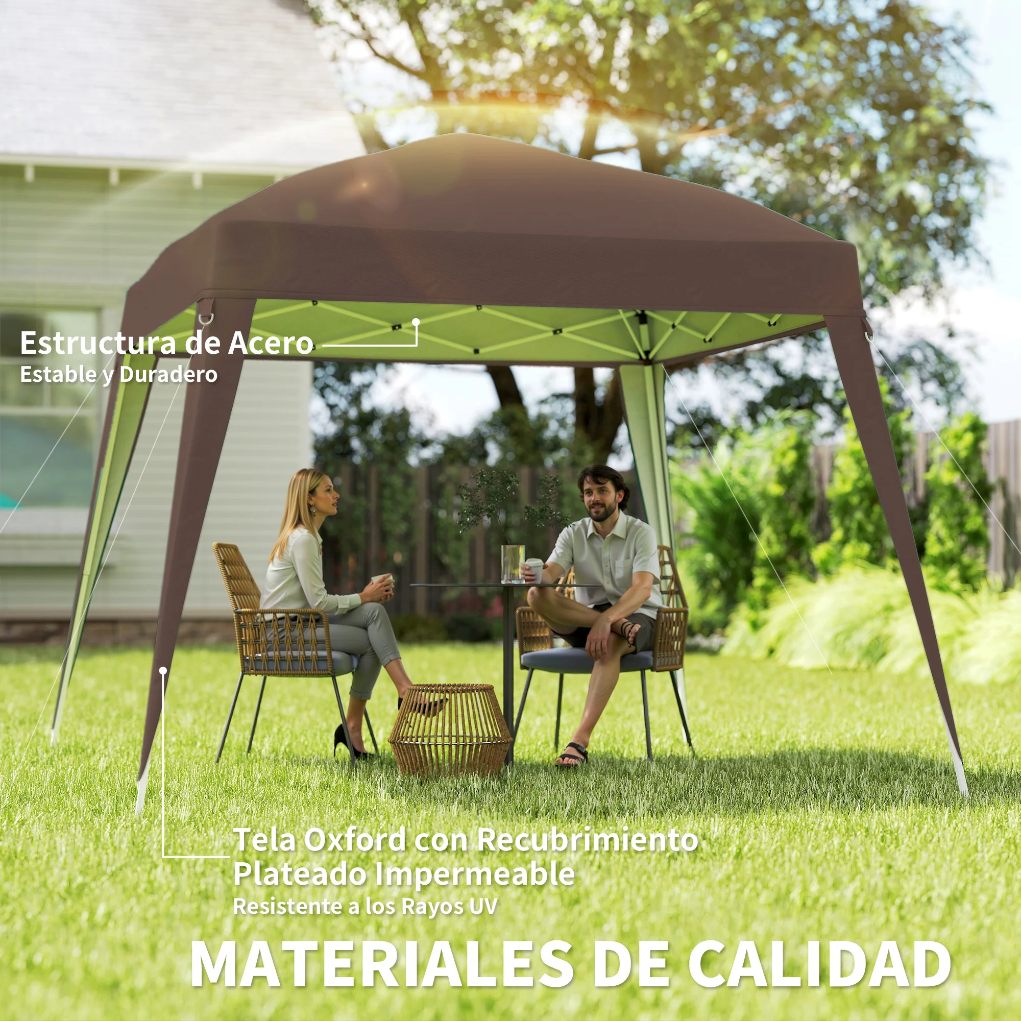 Outsunny Carpa Plegable 3x3 m, Pop-up, Cenador Pabellón de Jardín, Altura Ajustable con Bolsa de Transporte, Anti-UV, Impermeable, Gazebo para Camping, Fiestas, Exterior, Café - imagen 3