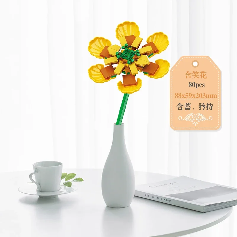 Ramo creativo de plantas en maceta, bloques de construcción de flores de Michelia, bricolaje, decoración del hogar, modelo de flores, ladrillos, juguetes para niños, regalos de vacaciones - imagen 5