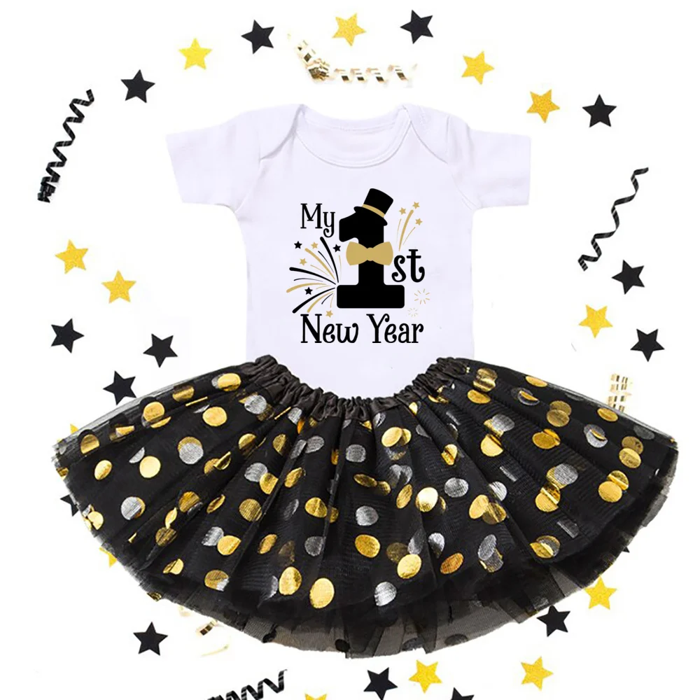 Conjuntos de ropa de bebé de My First New Year para niña, vestidos de pastel, mameluco de manga corta, mono de moda, regalo de vacaciones de Año Nuevo - imagen 4