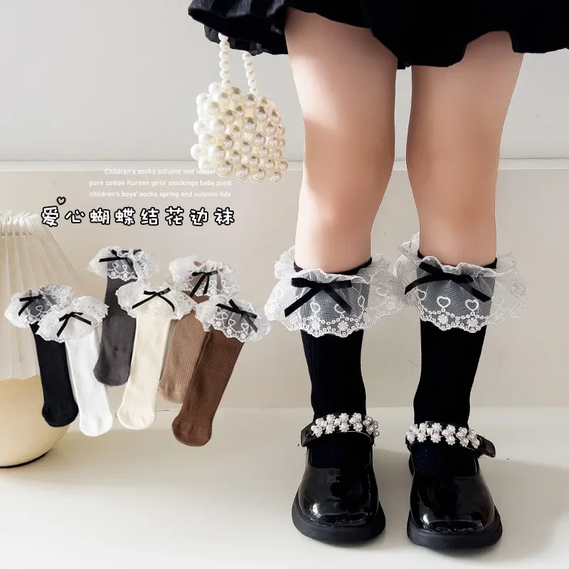Calcetines algodón niña con lazo y volantes encaje – Primavera verano - imagen 4
